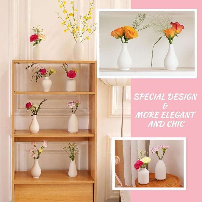 8 Pack Ceramic Bud Vase, Small White Vase - Image 3