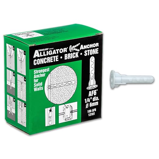 TOGGLER Alligator AF6 Wall Anchors 1/4 in, 100 Pack, Screws not Included | by TOGGLER