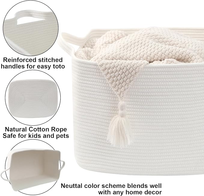 96L Woven Laundry Basket with Handles, Extra Blanket Basket, Living Room - Image 3