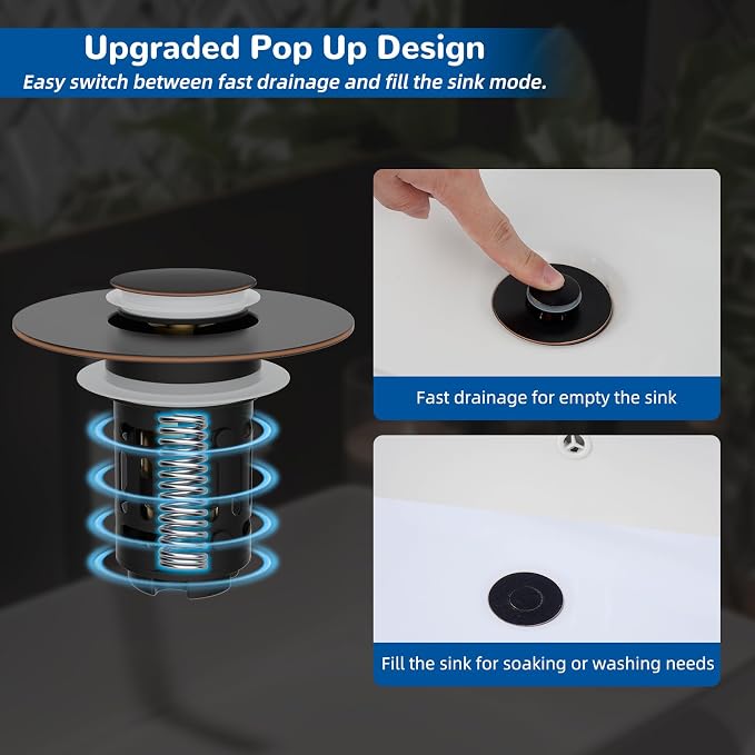 Hibbent 3 PCS Upgraded 3 in 1 Bathroom Sink Drain Strainer, Pop Up Stopper - Image 5