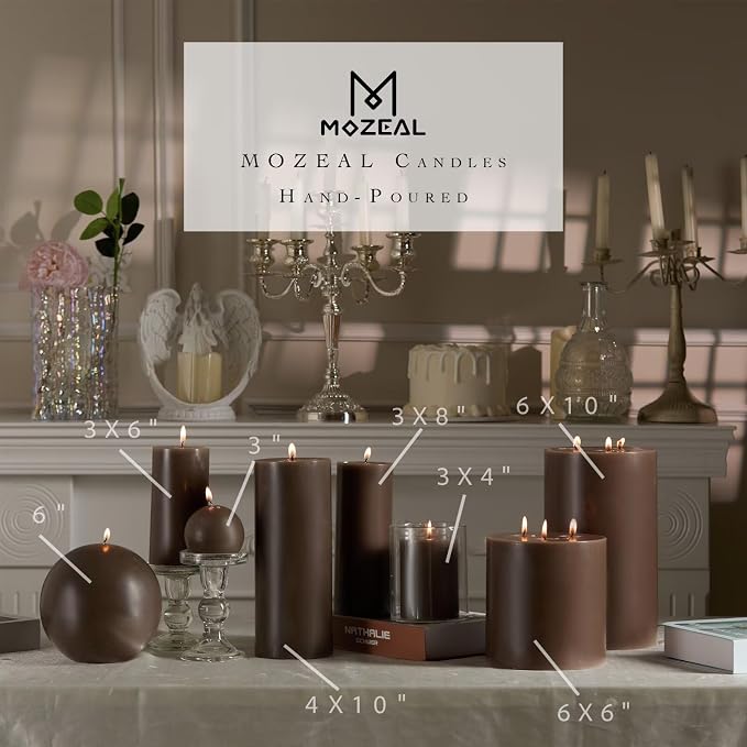 MOZEAL 3" x 8" Hand-Poured Unscented Large Candle, Smokeless Rustic Pillar - Image 4