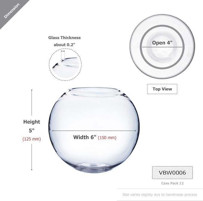 WGV Bowl Glass Vase Bulk, Diameter 6", Height 5", Open Width 4", 12 Pieces - Image 2