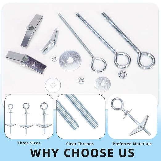 Glarks 18pcs M4 M5 M6 O-Shaped Eye Bolt Toggle Anchors Set - Image 3