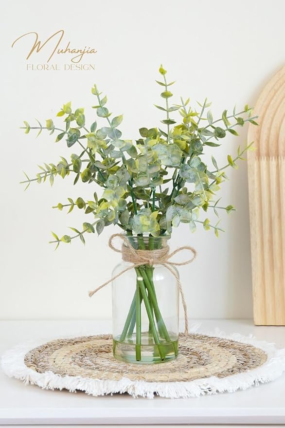 Muhanjia Artificial Eucalyptus Stems in Glass Vase - Image 3