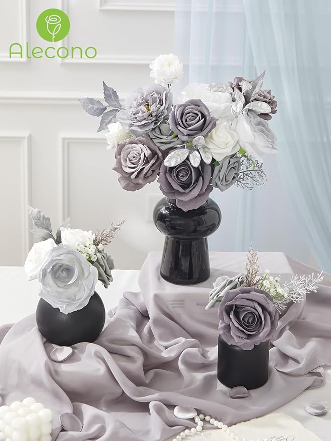 Alecono Silver Artificial Flowers, Cake Decor, Table Centerpiece, Baby Shower & - Image 7