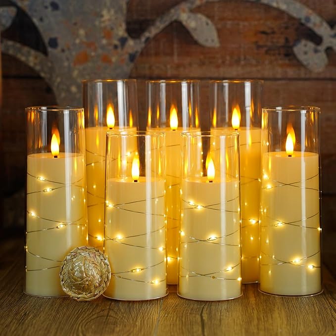 Eebuss Flameless Candles with Embedded Star String, Battery Operated LED Pillar - Image 4
