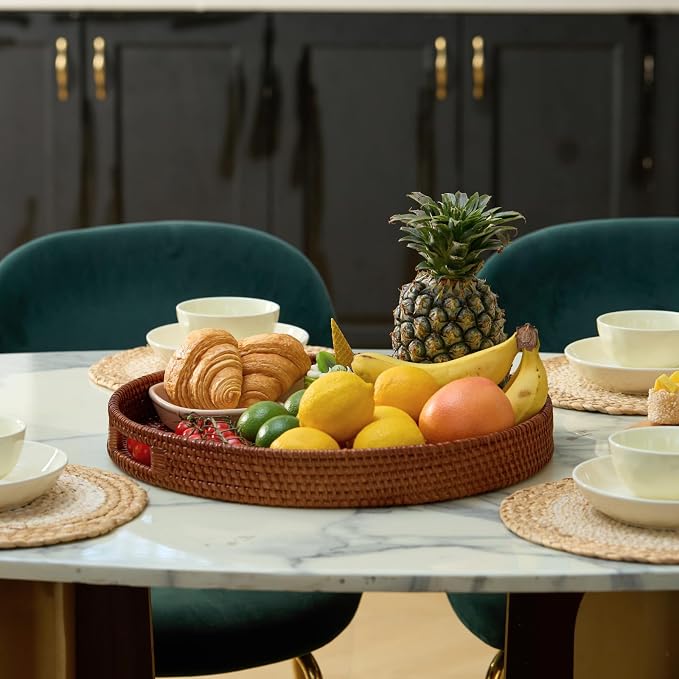 16.9 inch Round Rattan Tray, Woven Large Serving Tray - Image 4