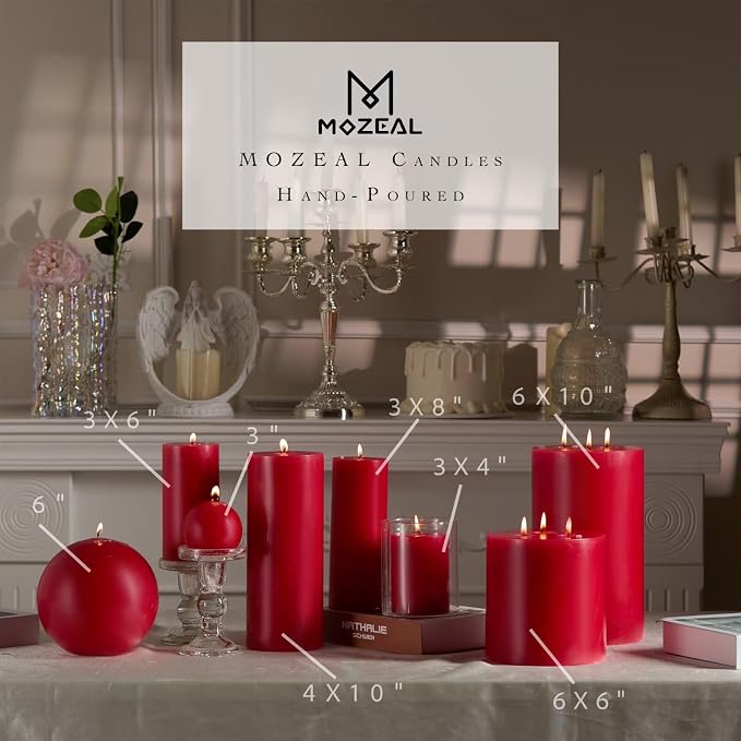 MOZEAL 4" x 12" Extra-Large Red Pillar Candles, Long Clean-Burning, These Tall - Image 3