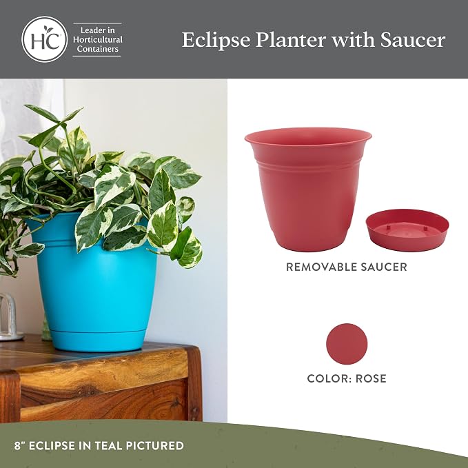 The HC Companies Eclipse Round Planter Pot, 10 Inch, Attached Saucer, Drainage - Image 2