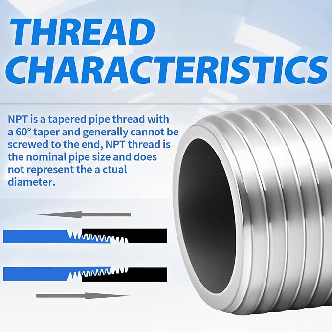 ChillWaves 304 Stainless Steel Pipe Fitting, Nipple Cast Pipe 1-1/4" NPT Male x - Image 6