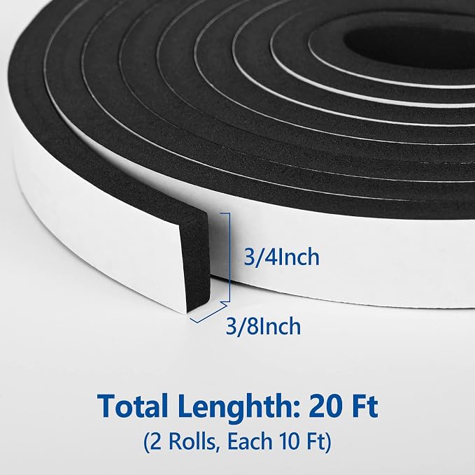 Kikerike Self Adhesive Foam Tape Weatherstrip 3/4In x 3/8In x 20Ft High Density - Image 2