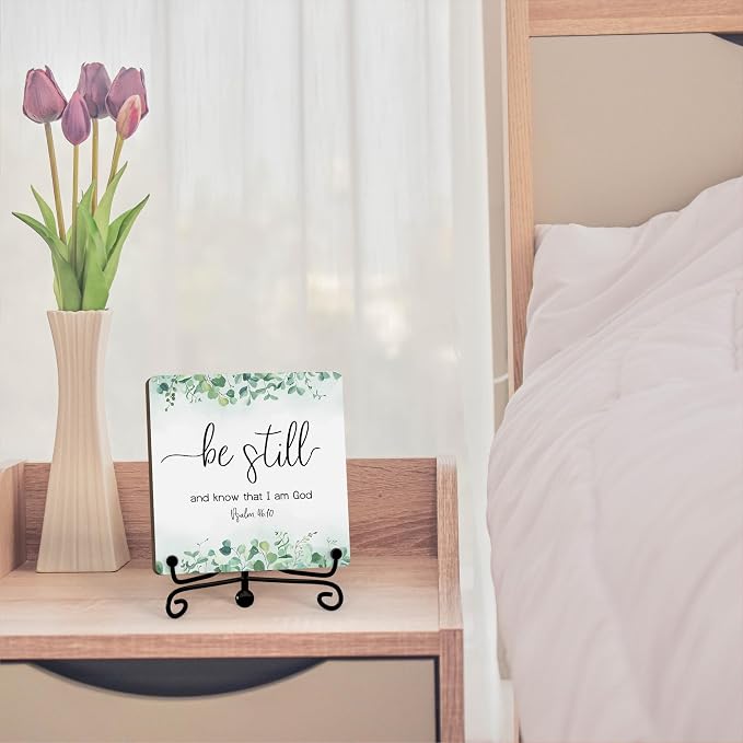Inspirational Christian Desk Decor, Be Still And Know That I Am God Eucalyptus - Image 4
