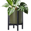 D'vine Dev Ceramic Pot with Ebony Wood Stand, 12 in, 55-B-H-J | Mid-Century by DvineDevPlanterPotsandStand