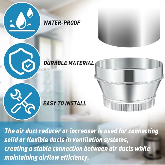1 Pcs 8 Inch to 6 Inch Duct Reducer Increaser | Galvanized Steel Air Duct - Image 4