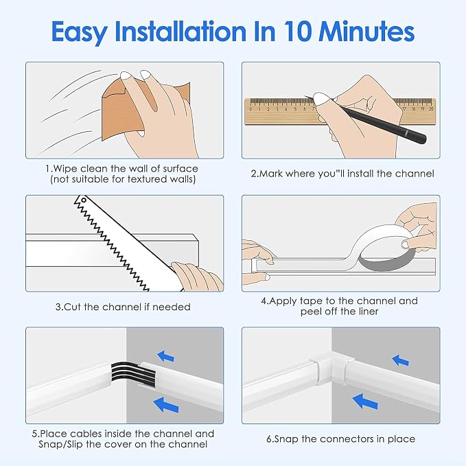 Yecaye TV Cord Hider Wall Mounted, 236in Cord Cover, W1.18in H0.6in, Wire Hiders - Image 8