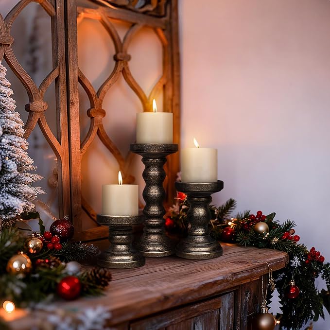 Candle Holder for Pillar Candle Set of 3, Farmhouse Wood Candle Holder - Image 6