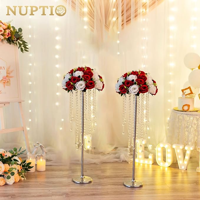 NUPTIO Tall Silver Centerpiece for Table, for Flowers Arrangement, Anniversary - Image 5