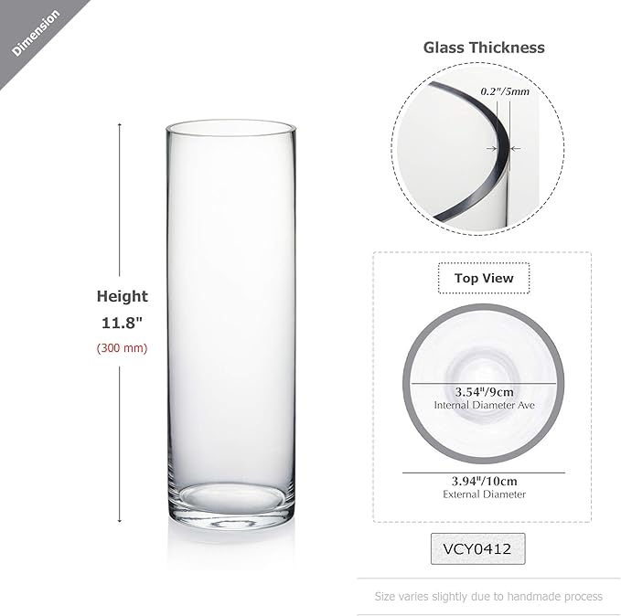 WGVI Quality Thick Weighted Clear Cylinder Glass Vases, Flower Arrangement - Image 2