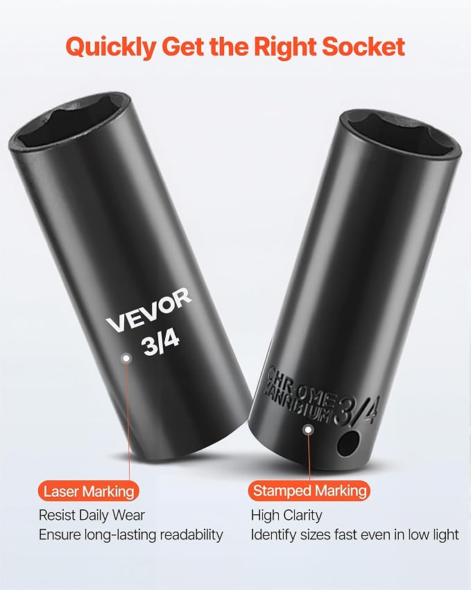 VEVOR Impact Socket Set 3/8" Drive, CR-MO Swivel Sockets, SAE 5/16"-3/4" & - Image 4