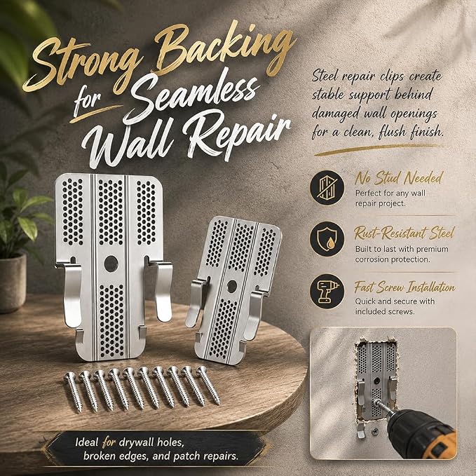 Drywall Repair Clips Kit, 1/2 Inch Sheetrock Stainless Steel Wall Patch Clips - Image 4