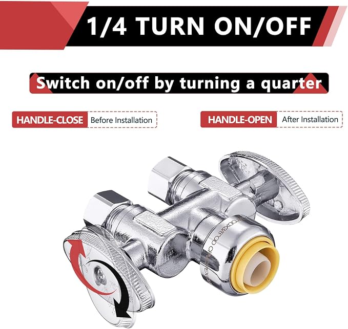 20PC EFIELD Push Fit 1/2" x Dual 3/8" OD Compression Straight Stop Valve | 1/4 - Image 3