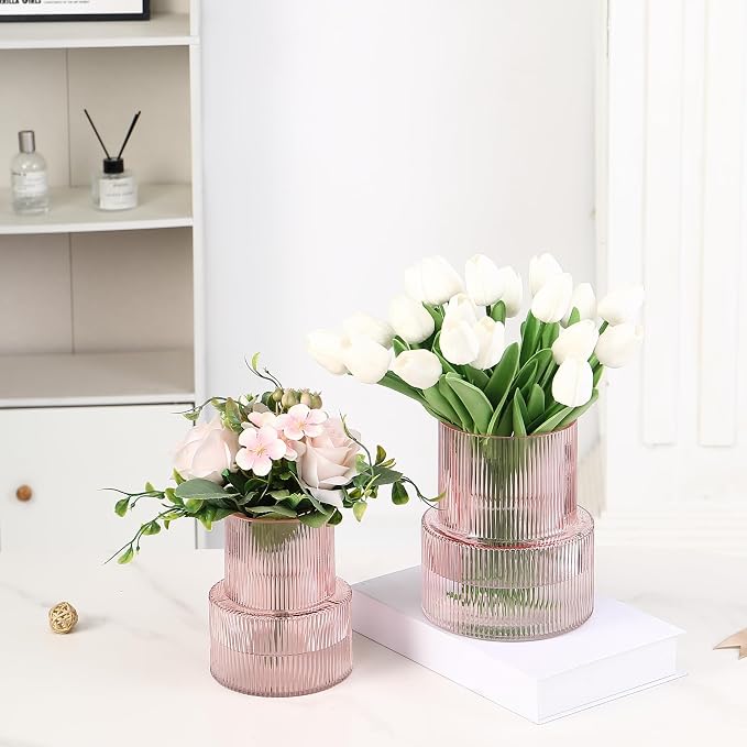 Ribbed Glass Vases for Bouquet, Modern Vase for Living Room, Coffe Table - Image 3