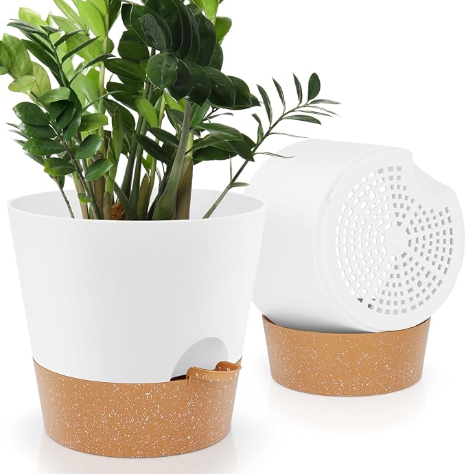 YNNICO 10 inch Plant Pots, Self-Watering Planters by AFamilyofGardenLovers