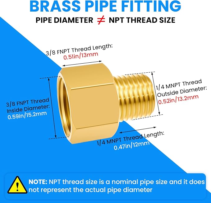 SDTC Tech Brass Pipe Fitting 1/4 NPT Thread Male to 3/8 NPT Thread Female | - Image 2