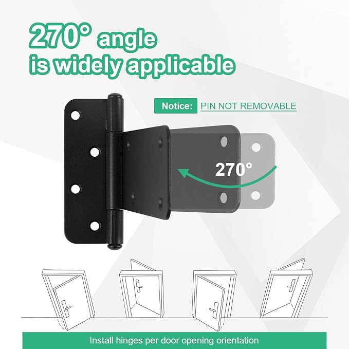 6 inch Gate Hinges, 280 Lbs Capacity, Matte Black, 4 Pack Heavy Duty Hinge | - Image 5