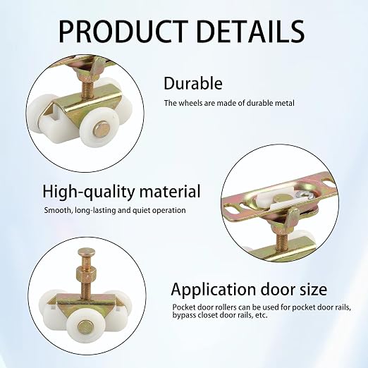 2Pcs Gold 3/4" Sliding Pocket Door Rollers Assembly, Sliding Door Wheels - Image 2