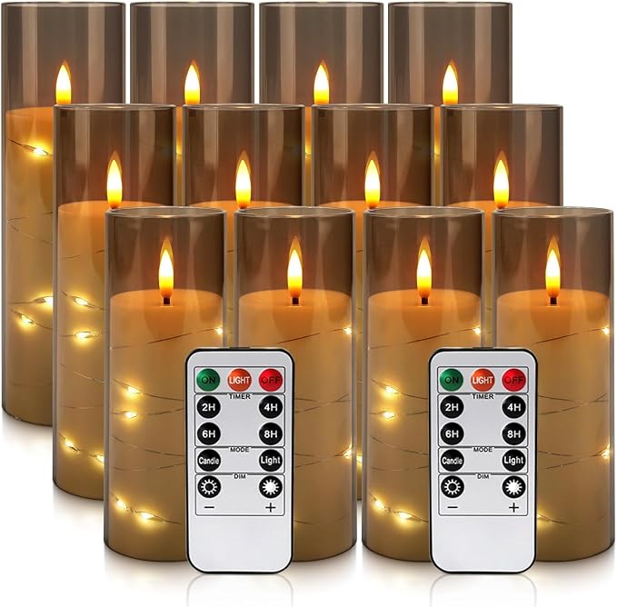 12-Pack Gray Acrylic Flameless LED Candles - Image 2