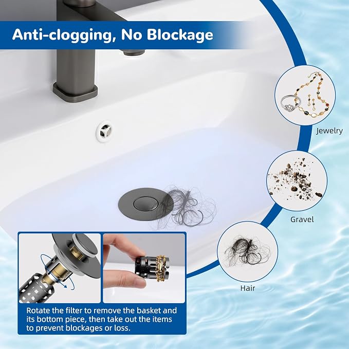 Hibbent 2 PCS Upgraded 3 in 1 Bathroom Sink Drain Strainer, Pop Up Stopper - Image 2