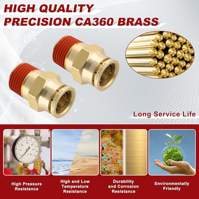 DOT Approved Male Straight Brass Union 5/8" Tube x 1/2" NPT, Quick Connect Union - Image 2