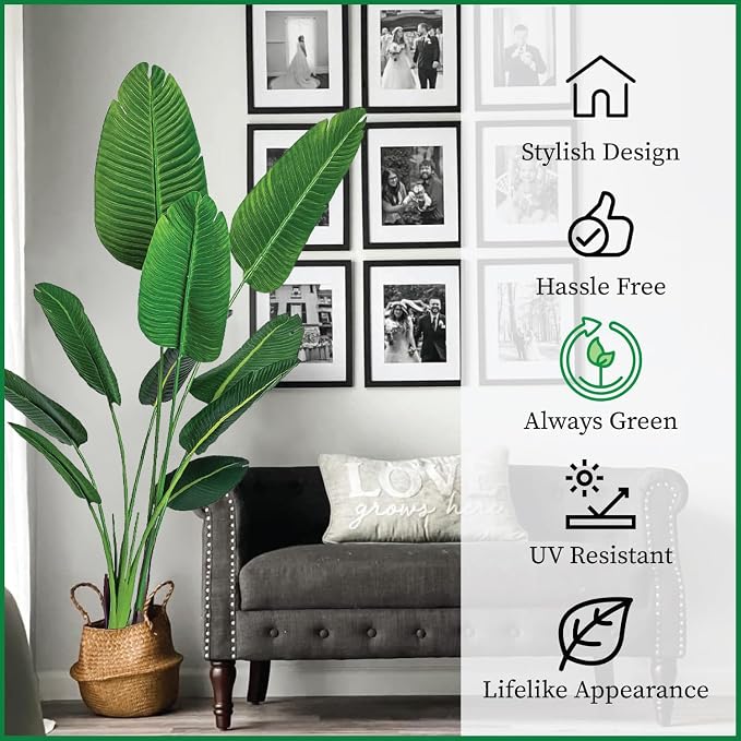 One 5 Foot Artificial Silk Bird of Paradise Palm Tree Potted Plant by Bagari - Image 6
