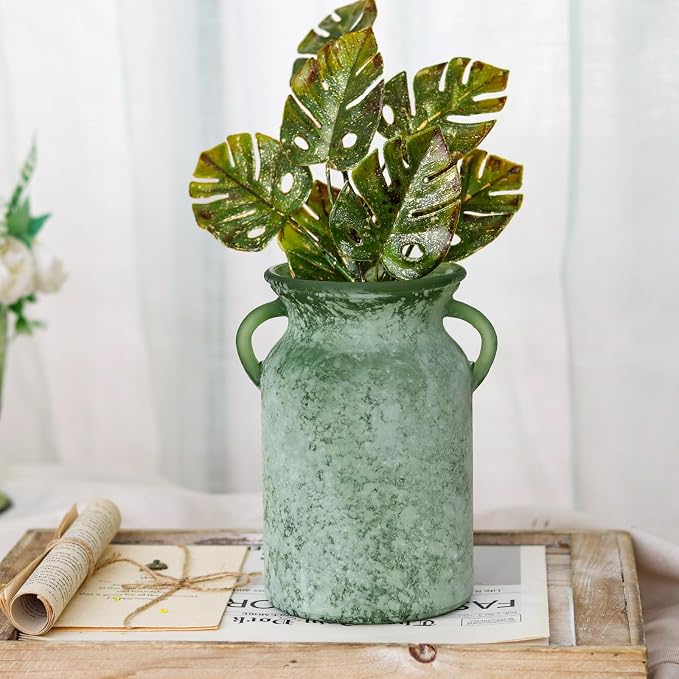 SHMILMH Glass Flower Vase with Handle – 8 Inches Rustic Imitation Ceramic Vase - Image 6