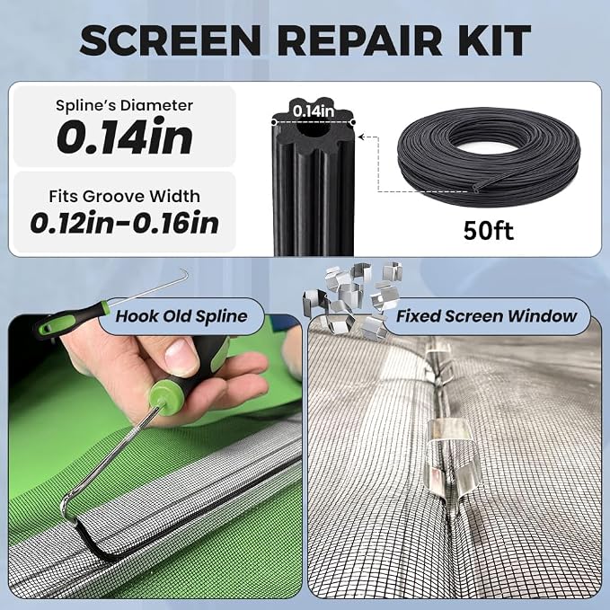 King&Charles Window Screen Replacement, 6in1 Window Screen Door Repair Kit | - Image 6