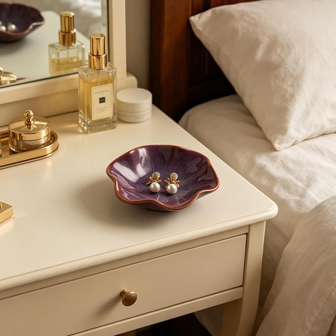 BEUNAIZER Galaxy Purple Jewelry Dish Tray, Ring Dish, Ceramic Trinket Tray - Image 2