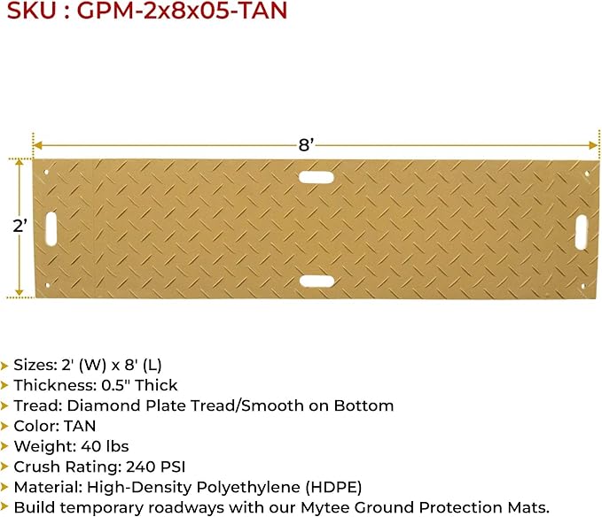10 Pk 2' x 8' - 1/2" Thick Heavy Duty Tan Ground Protection Mats - Easily - Image 5