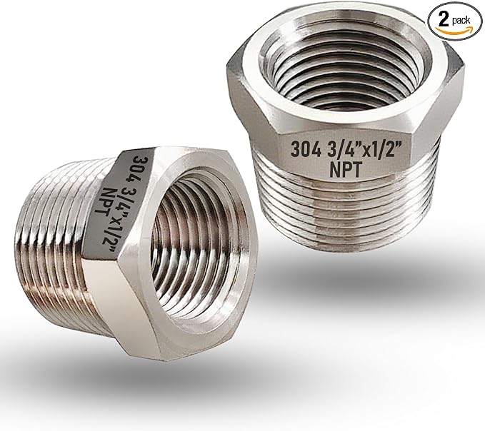 2 Pcs 304 Stainless Steel 3/4" Male to 1/2" Female Reducer Bushing, 3/4 Inch by PipeFloProonline