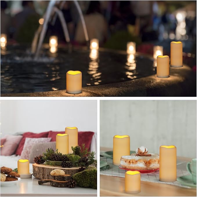 Flameless Candles 4" 5" 6" Outdoor Indoor Pillars Battery Operated Flickering - Image 6