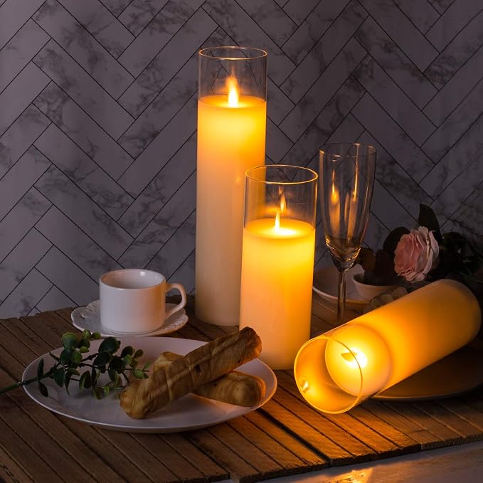 AKU TONPA Pack of 3 Flameless Candles Battery Operated Real Wax Glass - Image 5