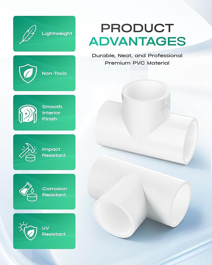 6-Pack 3/4 Inch PVC Tee Pipe Fittings, 3 Way Socket x Socket, Schedule 40 PVC - Image 5