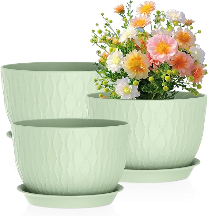 Meowell Large Flower Pots 12/10/9 inch, 3 Set Wide Plant Pots by Meowell