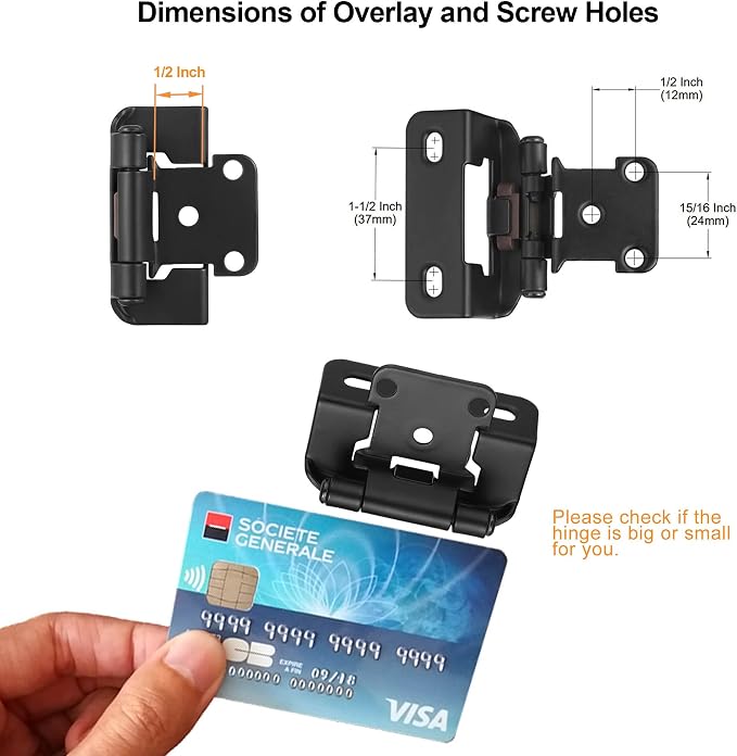 Matte Black Cabinet Hinges, 1/2” Overlay, 4 Pack | - Image 4