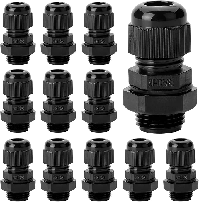 Bates- Cable Gland, 12 Pack, 3/8 NPT, Nylon Strain Relief Cord Connector by BatesChoice