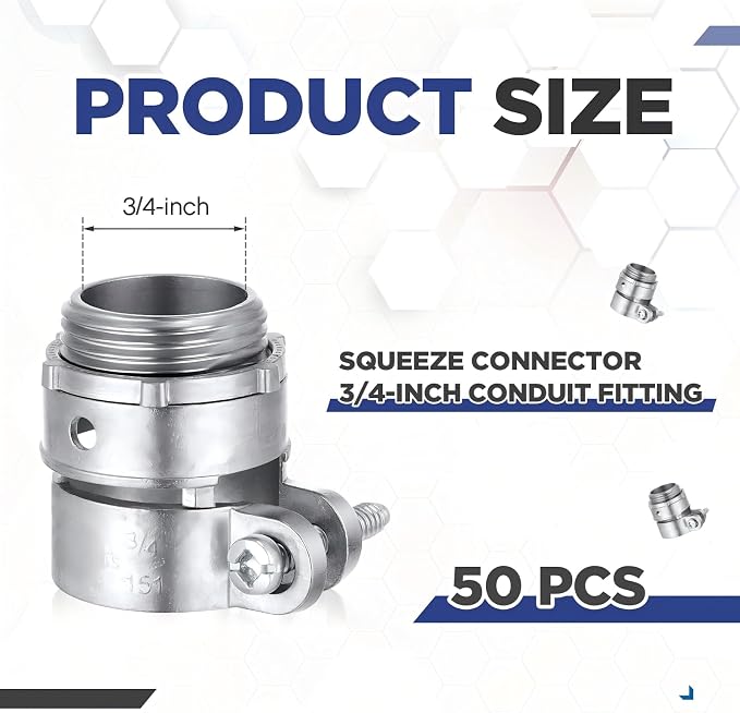 Yaocom 50 Pack 3/4-Inch Squeeze Connectors Fittings FMC Flexible Metal Conduit - Image 2