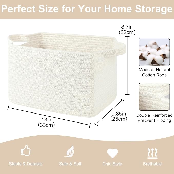 OIASKET Storage Baskets for Organizing, Woven Baskets for Shelves, Rectangle - Image 2