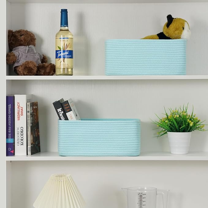 3 Pack Small Storage Baskets for Organizing, 11.8×7.8×5.1", Light Blue | Woven - Image 5