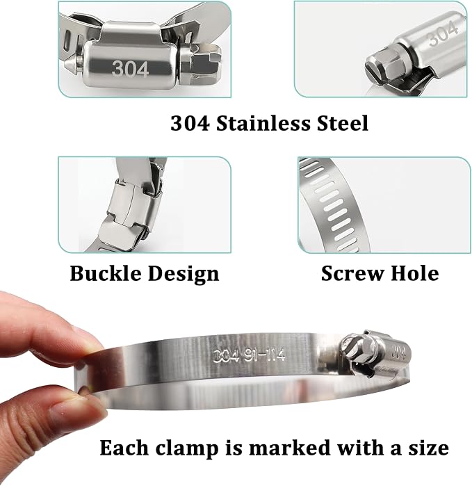 Dianrui 6PCS 10inch/ 8inch Hose Clamps Stainless Steel 304 Duct Clamps Dry Vent - Image 4