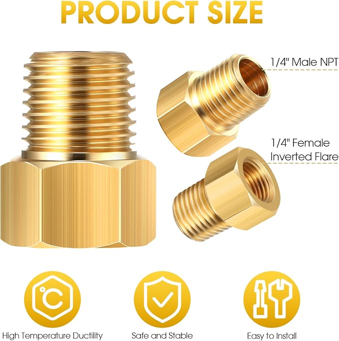 Frienda 6 Pcs 1/4 Male NPT to 1/4 Female Inverted Flare Propane Fitting | Brass - Image 2